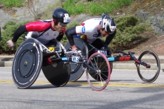 Men's Wheelchair - 2nd place on right - Ernst Van Dyk with 1:27:12, 3rd place on left - Kota Hokinoue 1:27:13