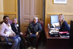 Kay, Jini and Bonnie speak with Marianne Conboy, aid to State Senator Karen Spilka