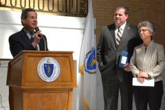 Rep. Kaufman speaking, Reps. D'Emilia and Peake to the right.