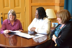Pat and Kay (MWCIL talk to Mary Anne Padien from Senator Karen Spilka's office