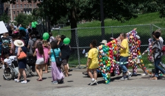 Youth with huge paper chain