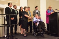 Pictured are Senator Kennedy's wife, Clare Holgren, and staff, Gerald Cassidy, Michael King, Joseph Mascianglioli, Sarah Yunits