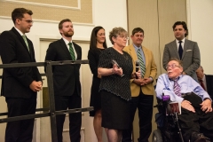 Pictured are Senator Kennedy's wife, Clare Holgren, and staff, Gerald Cassidy, Michael King, Joseph Mascianglioli, Sarah Yunits