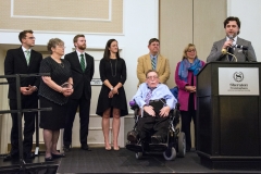 Pictured are Senator Kennedy's wife, Clare Holgren, and staff, Gerald Cassidy, Michael King, Joseph Mascianglioli, Sarah Yunits