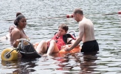 Man in floating wheelchair