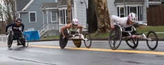 (r-l) Tatyana Mcfadden (W101) from Maryland 1:41:35 2nd place Women's Wheelchairs, Madison De Rozario (W105) from Australia 1:41:36 3rd place Women's Wheelchairs,  Katrina Gerhard (W111) from Illinois 1:43:53. 6th place Women's Wheelchairs