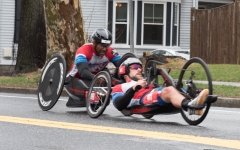 (r-l)Tom Davis (H41) from Indiana 1:01:22, Alfredo De Los Santos (H6) from NY 1:02:48