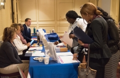 Attendees view exhibits