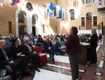 Senate President Karen Spilka and audience