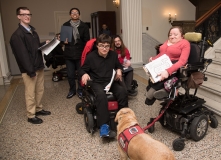 Advocates waiting for an elevator at state house