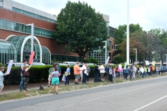 Sign Holders along the street in front of Boston Globe