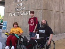 ADAPT action 1999; with Kathleen and Daniel Kleinmann - In front of the Washington DC office of US Dept of Housing and Urban Development