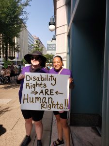 Erin and Danya with sign Disability RIghts ARE Human Rights