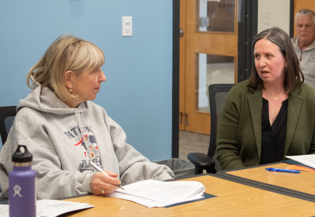 Senate President Karen Spilka listens to Sadie