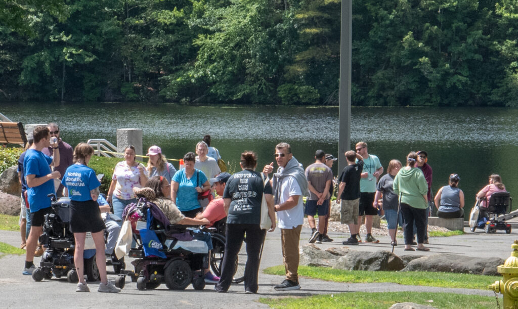 People by the pond